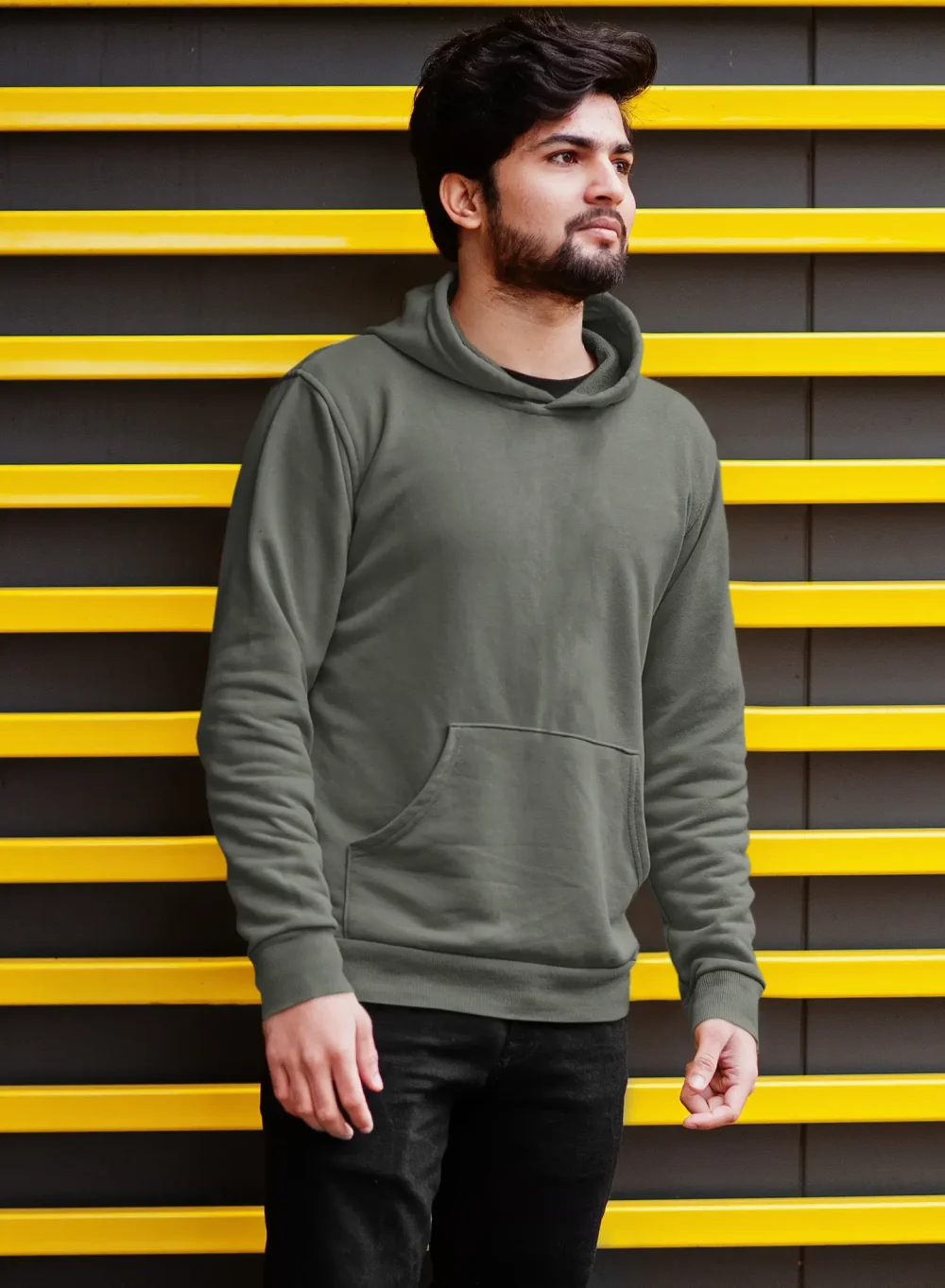 Solid : Olive Green Regular Hoodie - Image 3