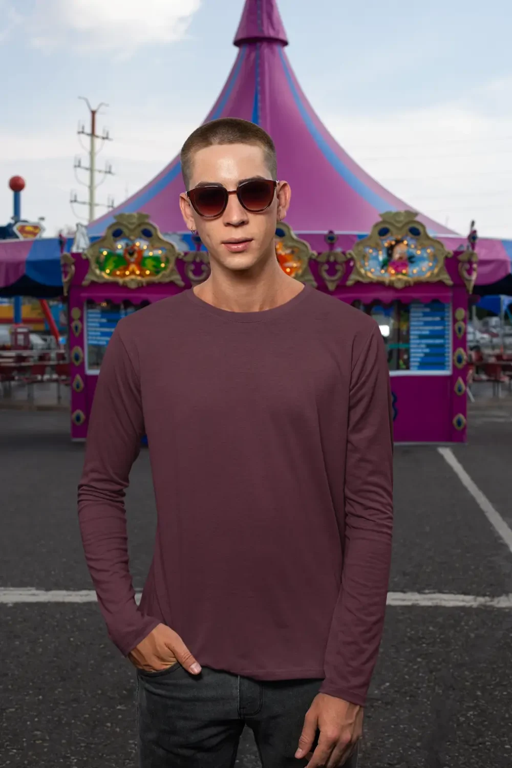 Solid Maroon Full Sleeve T Shirt - Image 2