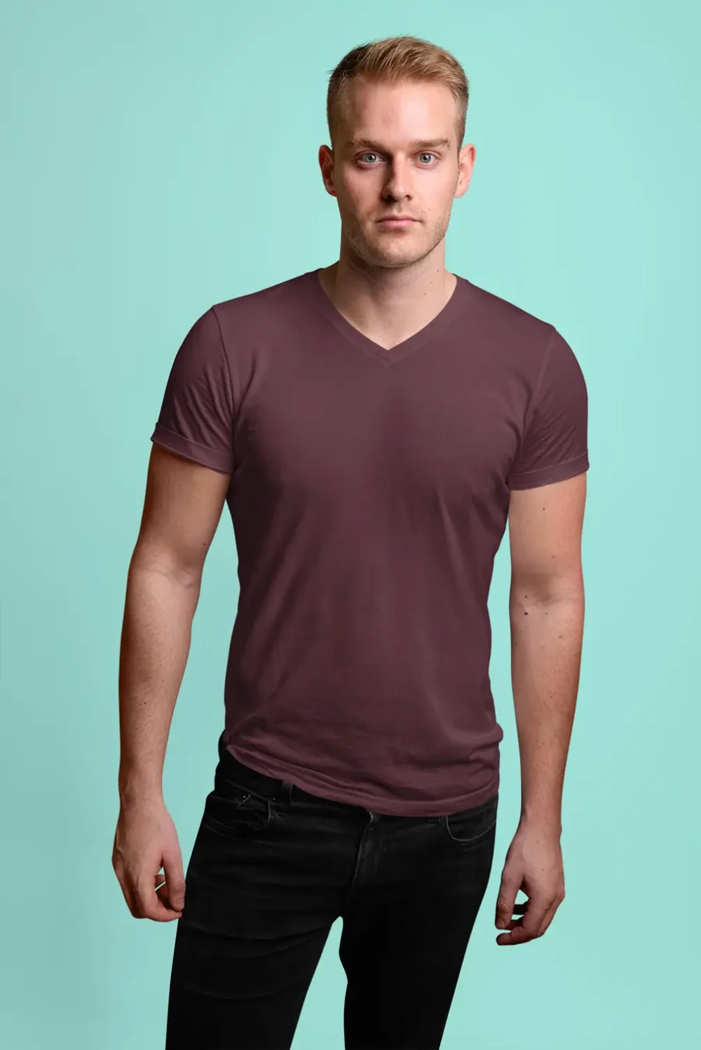 Solids : Vneck Maroon T Shirt - Image 3